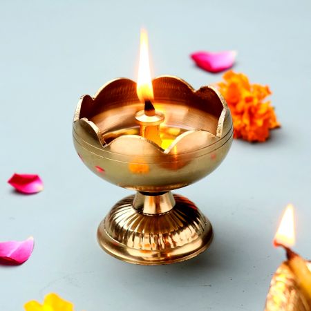 Golden Brass Flower Shape Lamp Diya for Diwali Decoration