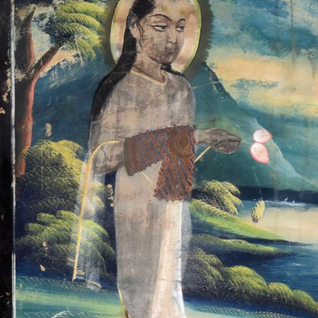 Watercolor Paper Painting of Shrinath Ji with Lotus Flowers