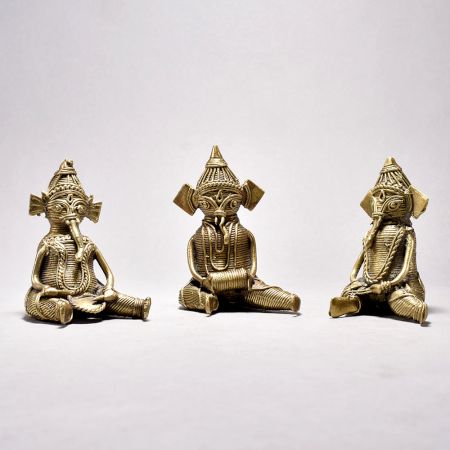 Tribal Art Lord Ganesha Figurine Set Playing Different Instruments