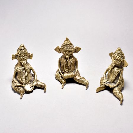 Tribal Art Lord Ganesha Figurine Set Playing Different Instruments