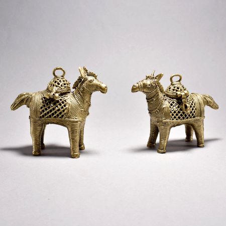 Fine Tribal Art Horse Pair with Decorative Boxes