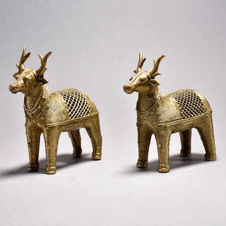 Handmade Metal Dhokra Deer Statue in Pair