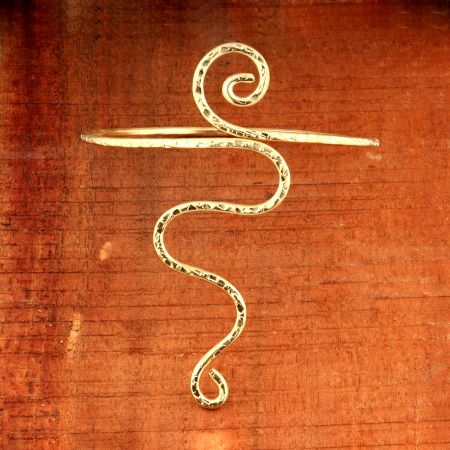Gold Plated Spiral Brass Arm Bracelet - Adjustable Size