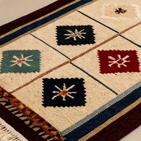 Handknotted Vintage Diamond Wool Rug