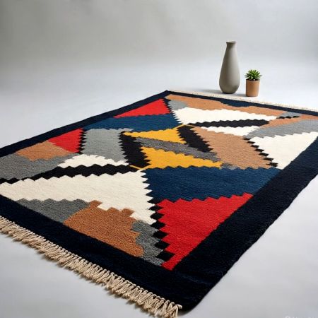 Handknotted Bold Tribal Kilim Wool Rug