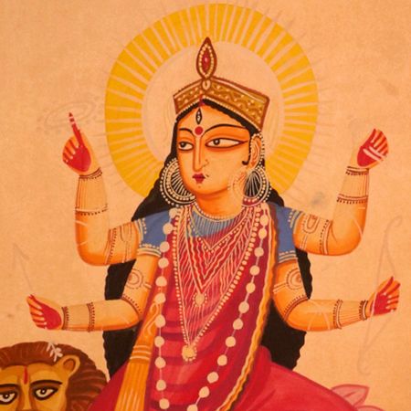 Goddess Durga Kalighat Paper Painting for Home Decoration