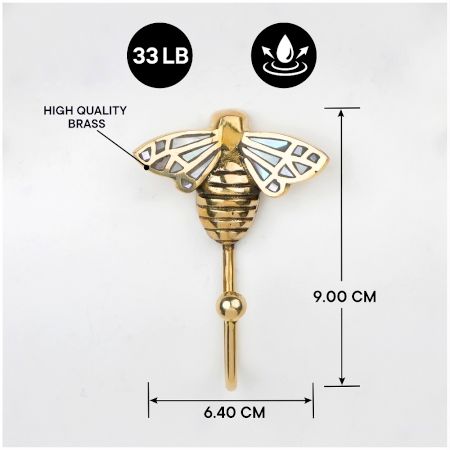 Bee Design Brass & Mother of Pearl Wall Hook – Elegant Decorative Hook for Home & Bathroom-Pack of 1