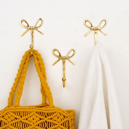 Elegant Bow Design Brass Wall Hook-Pack of 3