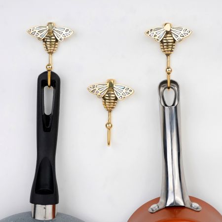 Bee Design Brass & Mother of Pearl Wall Hooks-Pack of 3