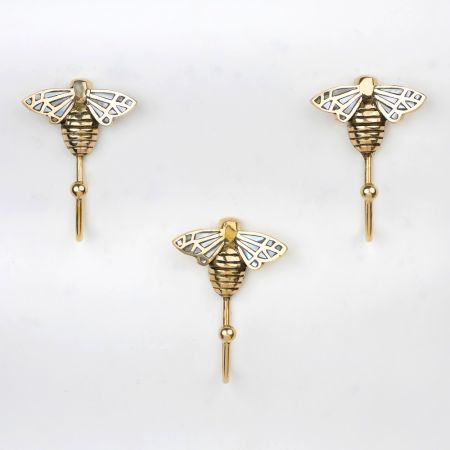 Bee Design Brass & Mother of Pearl Wall Hooks-Pack of 3