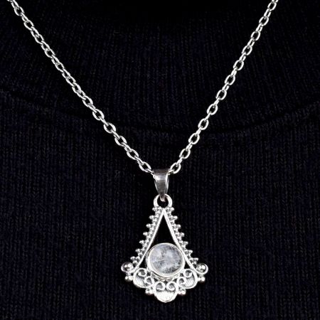92.5 Sterling Silver Pendant Semi Precious Stone Triangular Spiral Design