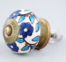 Blue Tiny Flower Leaf Cabinet Knob
