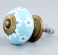 Turquoise Tiny Flowers Ceramic Knobs Online