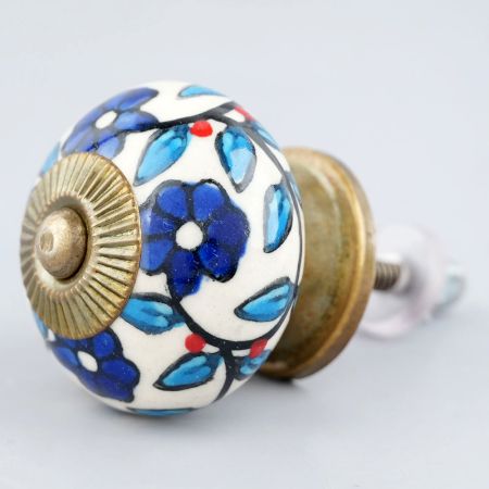 Blue Tiny Flower Leaf Cabinet Knob