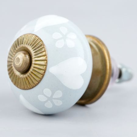 Grey White Heart Floral Knob