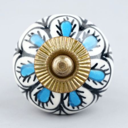Handpainted Turquoise Floral Ceramic Knob