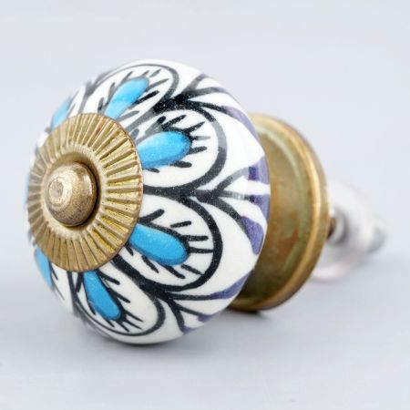 Handpainted Turquoise Floral Ceramic Knob