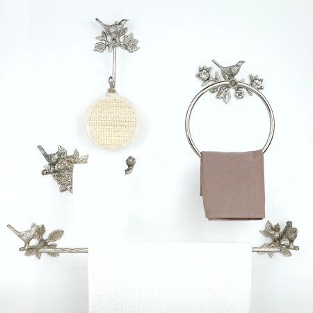 Silver Brass Bird Design Set of 4 Bathroom Hardware Accessories