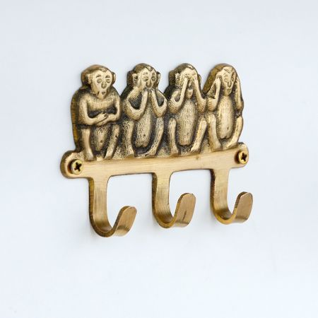 Golden Brass Four Monkeys Wall Hook