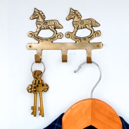 Golden Running Two Horse Brass Wall Hook