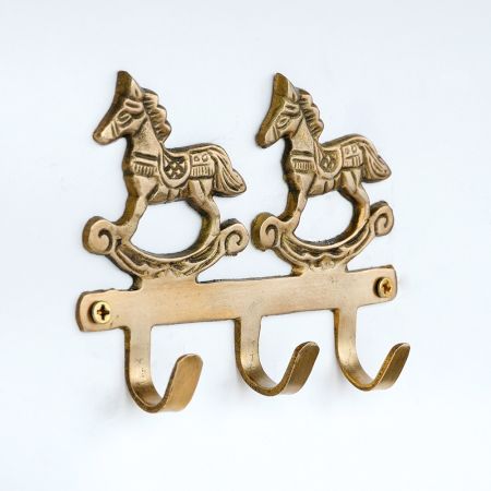 Golden Running Two Horse Brass Wall Hook