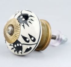 Cream Black Leaf Ceramic Knob