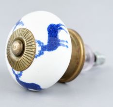 Blue Standing Rein Deer Pattern Ceramic Dresser Knob