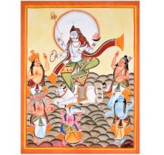 Hand-Painted Kalighat Painting of Lord Shiva with Nandi