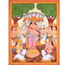 Paper and Cloth Kalighat Painting of Lord Vishnu Vishvarupa