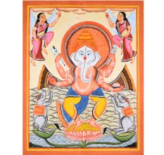 Cloth and Paper Dancing Lord Ganesha Kalighat Painting
