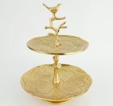 Handcrafted Aluminium Two Tier Bird Tray Decorative Jewelry & Dessert Stand