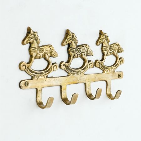 Vintage Brass Rocking Horse Wall Hook Rack