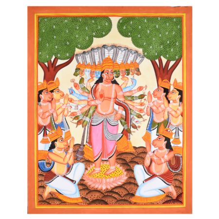 Paper and Cloth Kalighat Painting of Lord  Hanumanji by Artist Sahajan Chitrakar