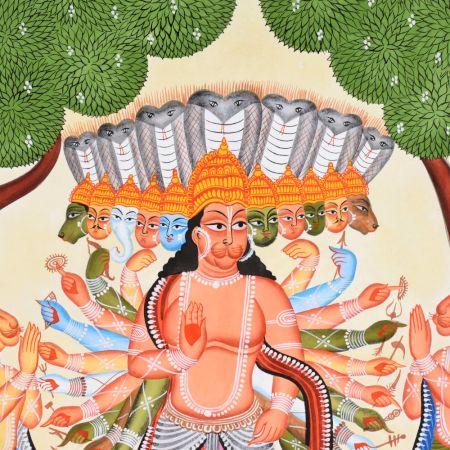 Paper and Cloth Kalighat Painting of Lord  Hanumanji by Artist Sahajan Chitrakar