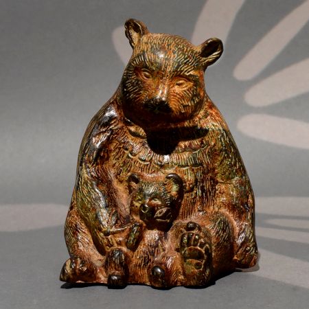 Handcrafted Vintage Brass Bear Family Sculpture