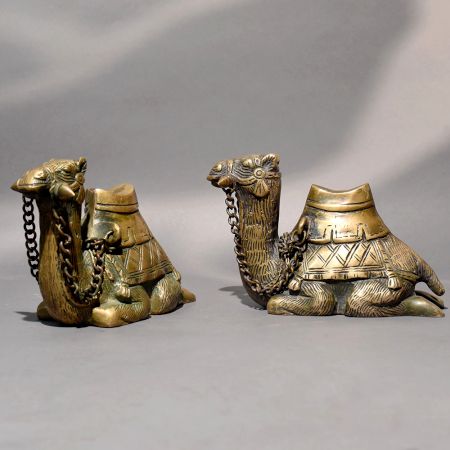 Handcrafted Vintage Brass Camel Statues Pair
