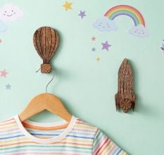 Wooden Adhesive Hot Air Balloon And Rocket Shape Wall Hooks-Pack of 2