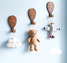 Wooden Adhesive Hot Air Balloon Shape Wall Hooks-3 Pieces