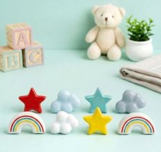 Multicolor Kids Theme Star,Cloud and Rainbow Ceramic Drawer Knobs