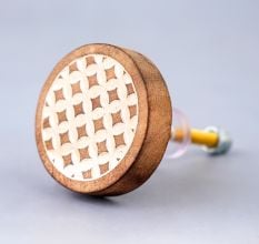 Handcrafted Wooden Cabinet Knob with Carved Geometric Pattern
