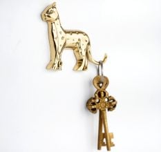 Decorative Handmade Golden Leopard Design Brass Wall Hook
