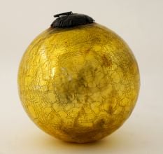 Gold Decorative Round Kugel Style Crackled Glass Hanging Ornament