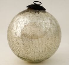 Silver Vintage Round Kugel Style Crackled Glass Hanging Ornament