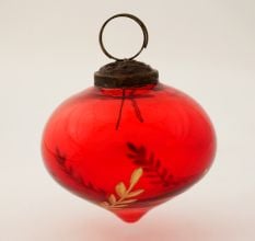 Red Vintage Turnip Shaped Leaf Cut Glass Christmas Ornament