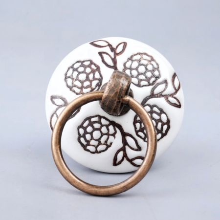 Brown Marigold Flower Etched Big Ceramic Flat Drawer Knob Online