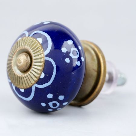 Navy Blue Floral Ceramic Cabinet Knob