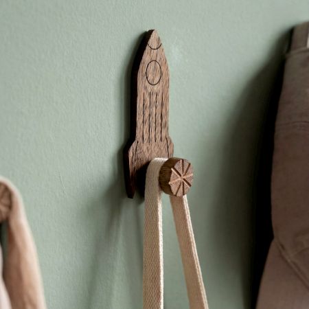 Natural Wooden Adhesive Rocket Shape Coat Wall Hook-1 Piece