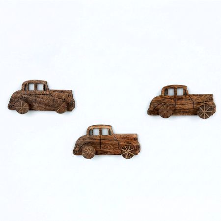Natural Wooden Adhesive Car Design Wall Hooks-3 Pieces
