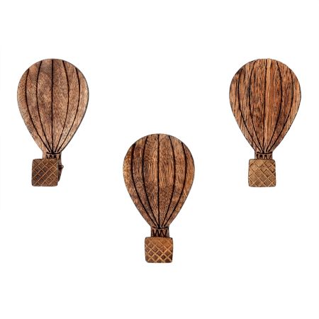Wooden Adhesive Hot Air Balloon Shape Wall Hooks-3 Pieces