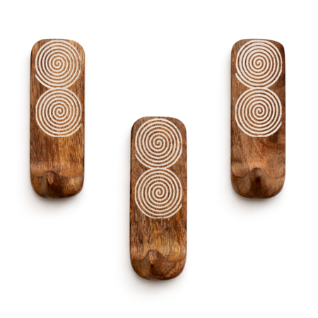 3 Pieces Spiral Design Wooden Adhesive Wall Hooks